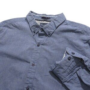 Denim Flower Mens Button Down Shirt XL Slim Fit Solid Blue Stretch 100%